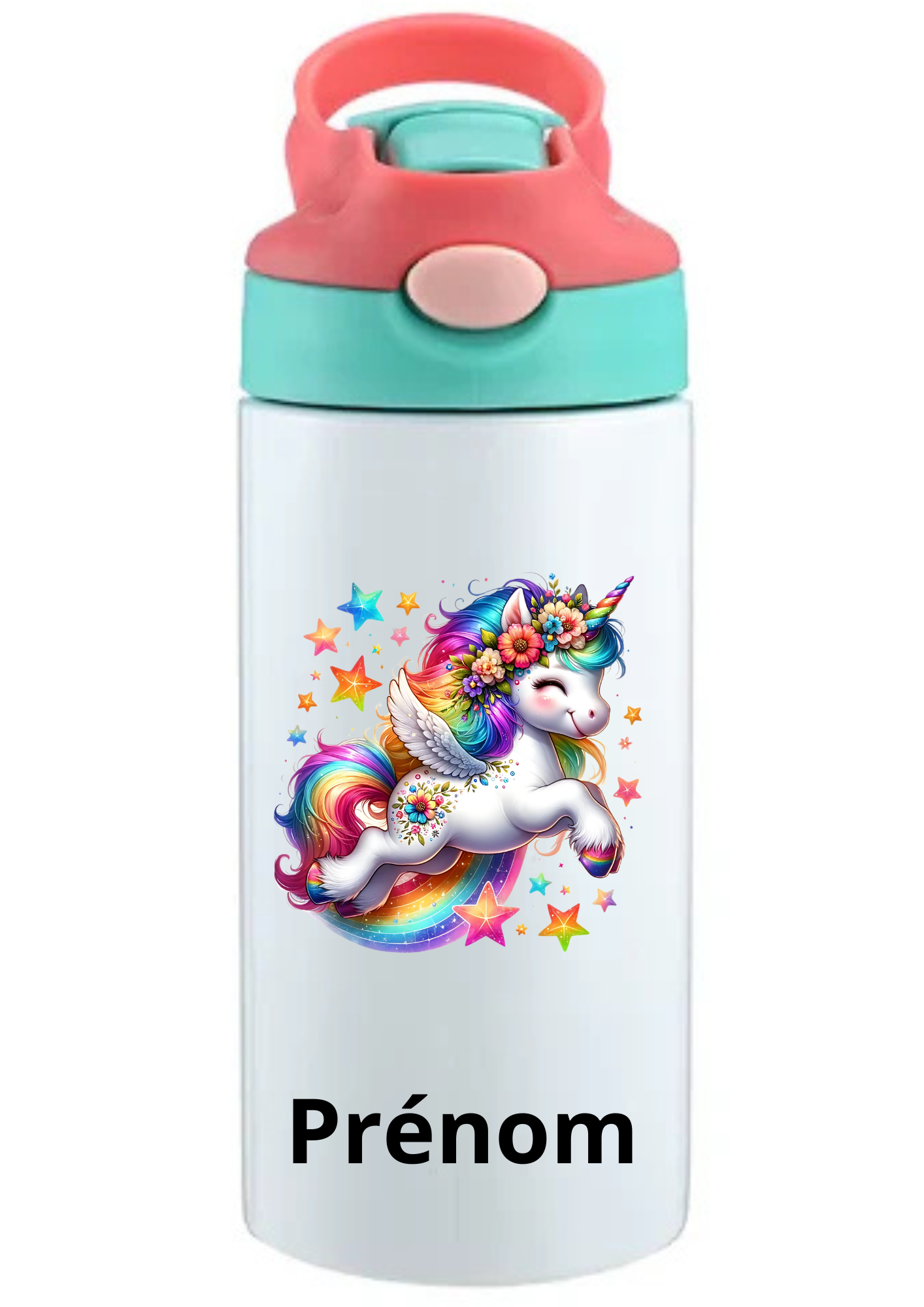 Gourde Enfant 350ml Personnalisable – Avec Paille Intégrée bouchon rose