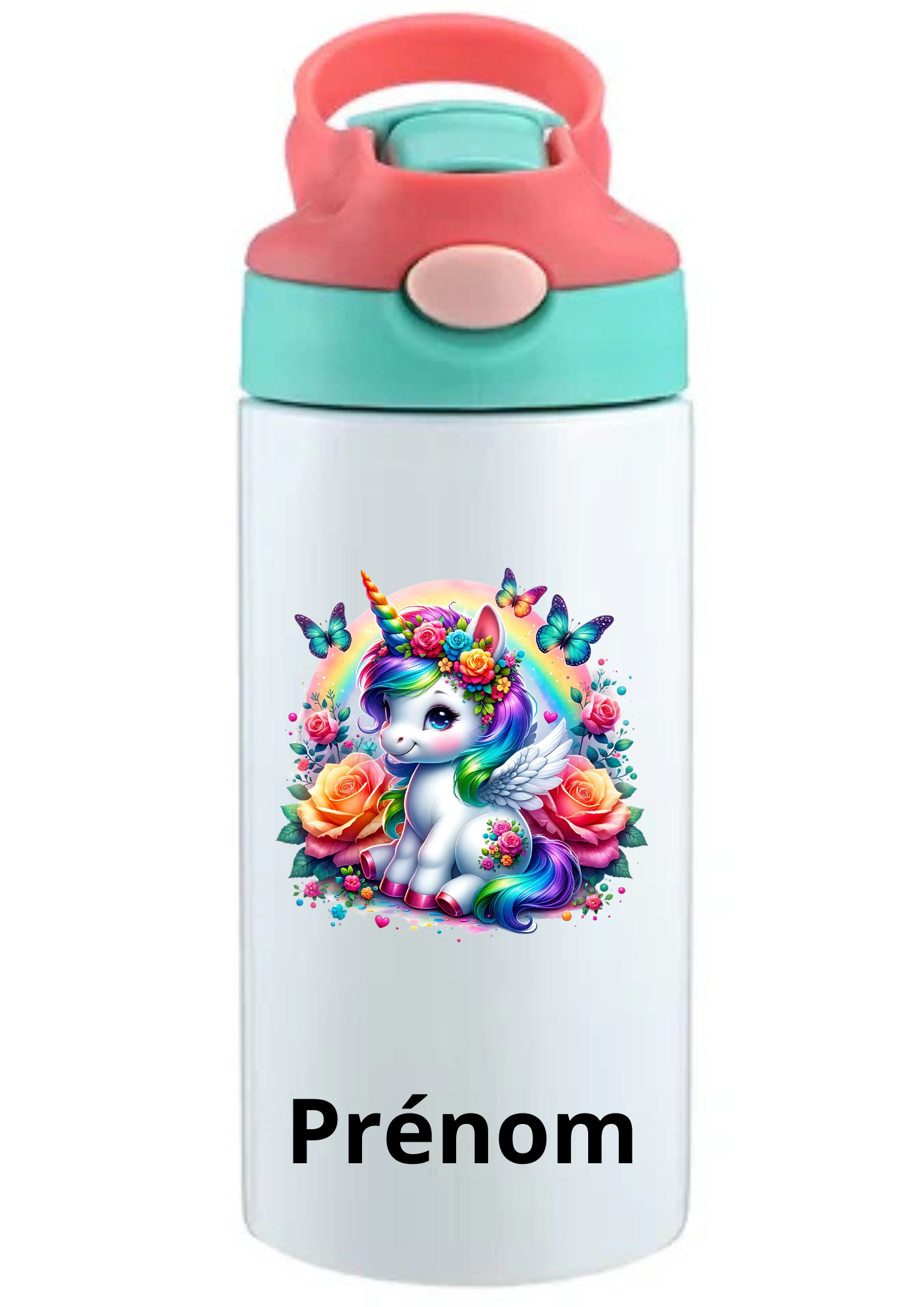 Gourde Enfant 350ml Personnalisable – Avec Paille Intégrée bouchon rose