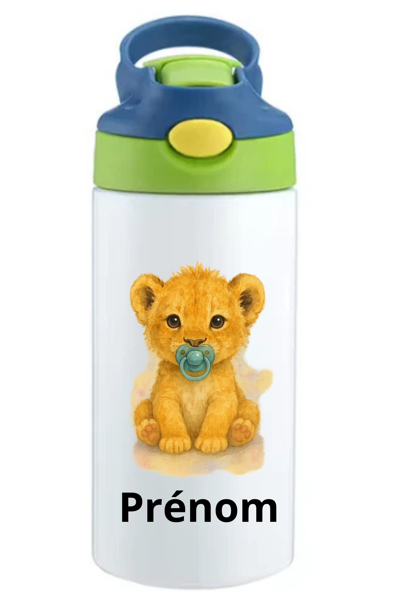 Gourde Enfant 350ml Personnalisable – Avec Paille Intégrée bouchon bleu
