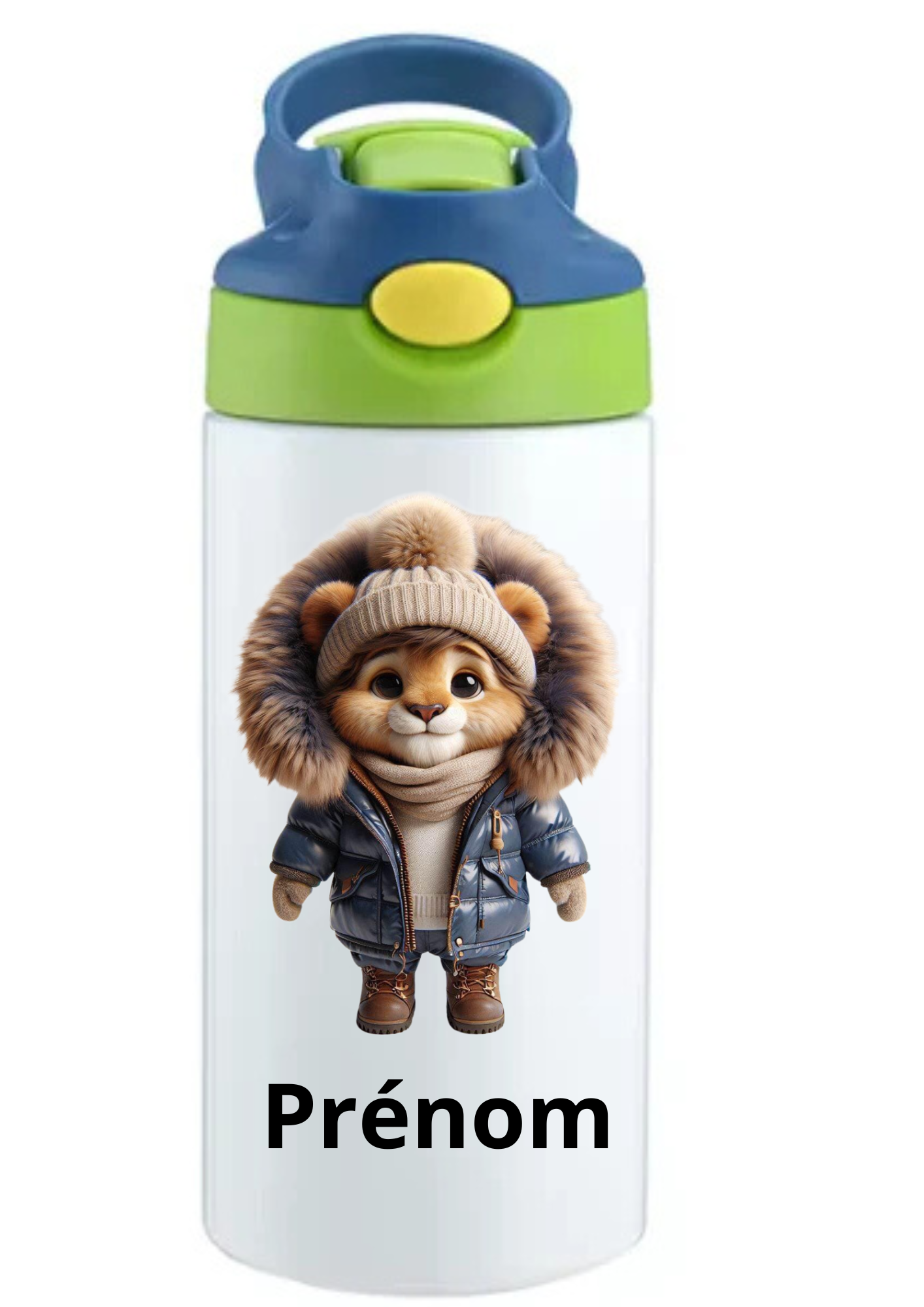 Gourde Enfant 350ml Personnalisable – Avec Paille Intégrée bouchon bleu
