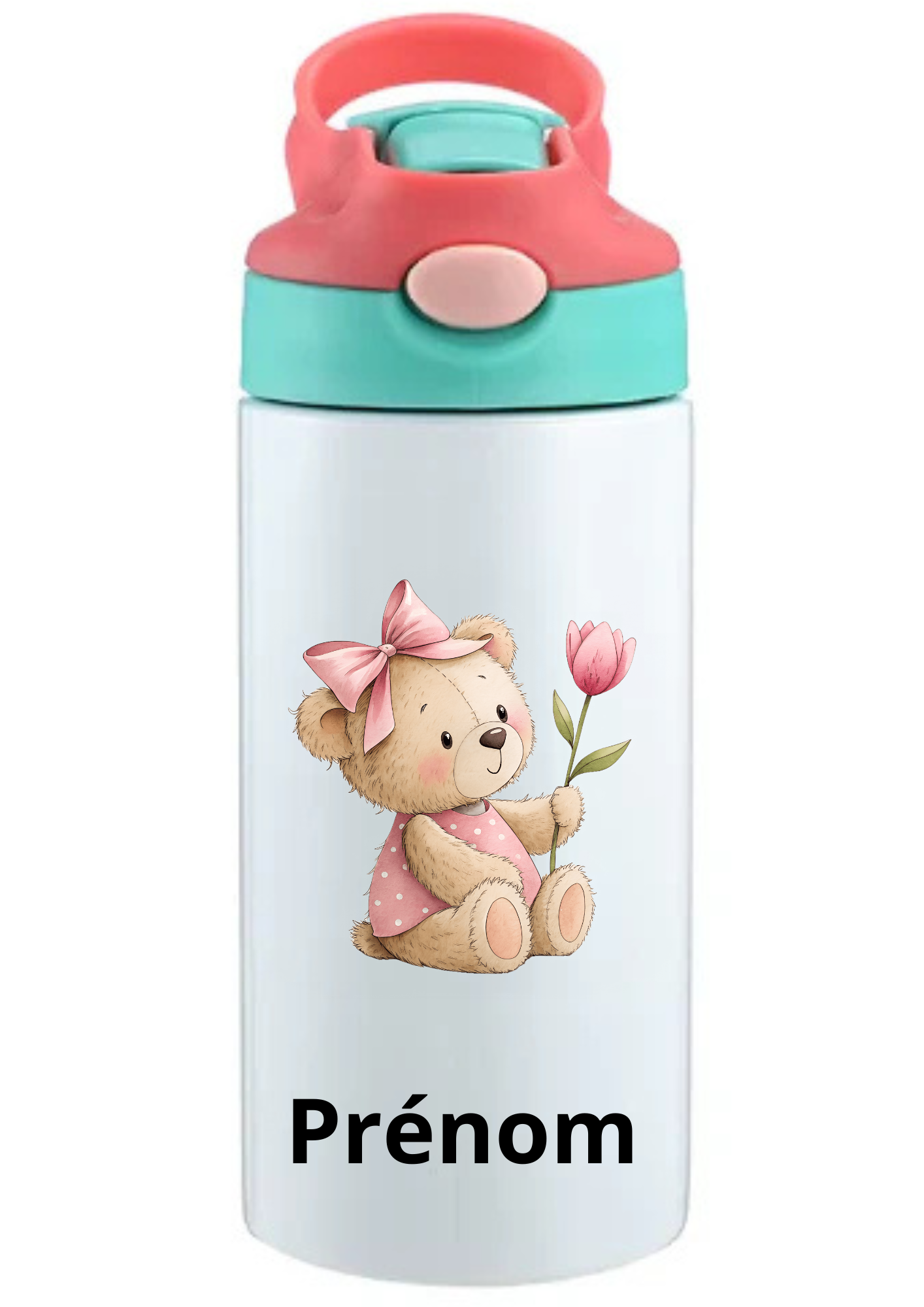 Gourde Enfant 350ml Personnalisable – Avec Paille Intégrée bouchon rose