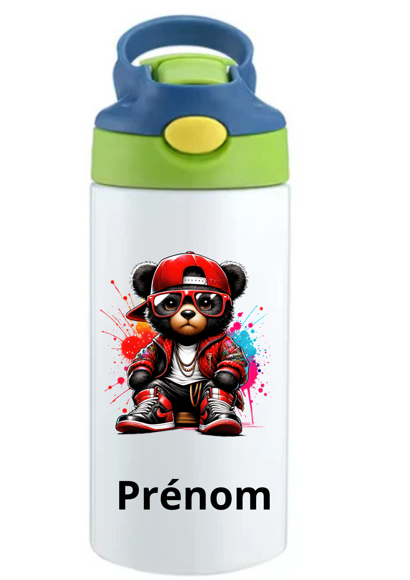 Gourde Enfant 350ml Personnalisable – Avec Paille Intégrée bouchon bleu