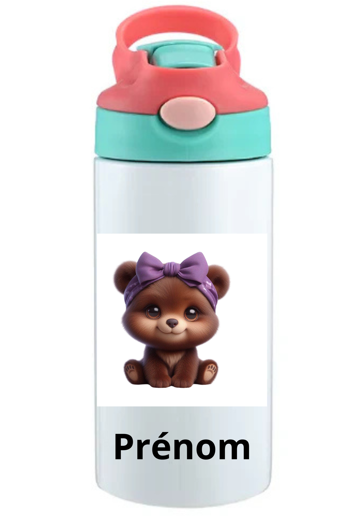 Gourde Enfant 350ml Personnalisable – Avec Paille Intégrée bouchon rose