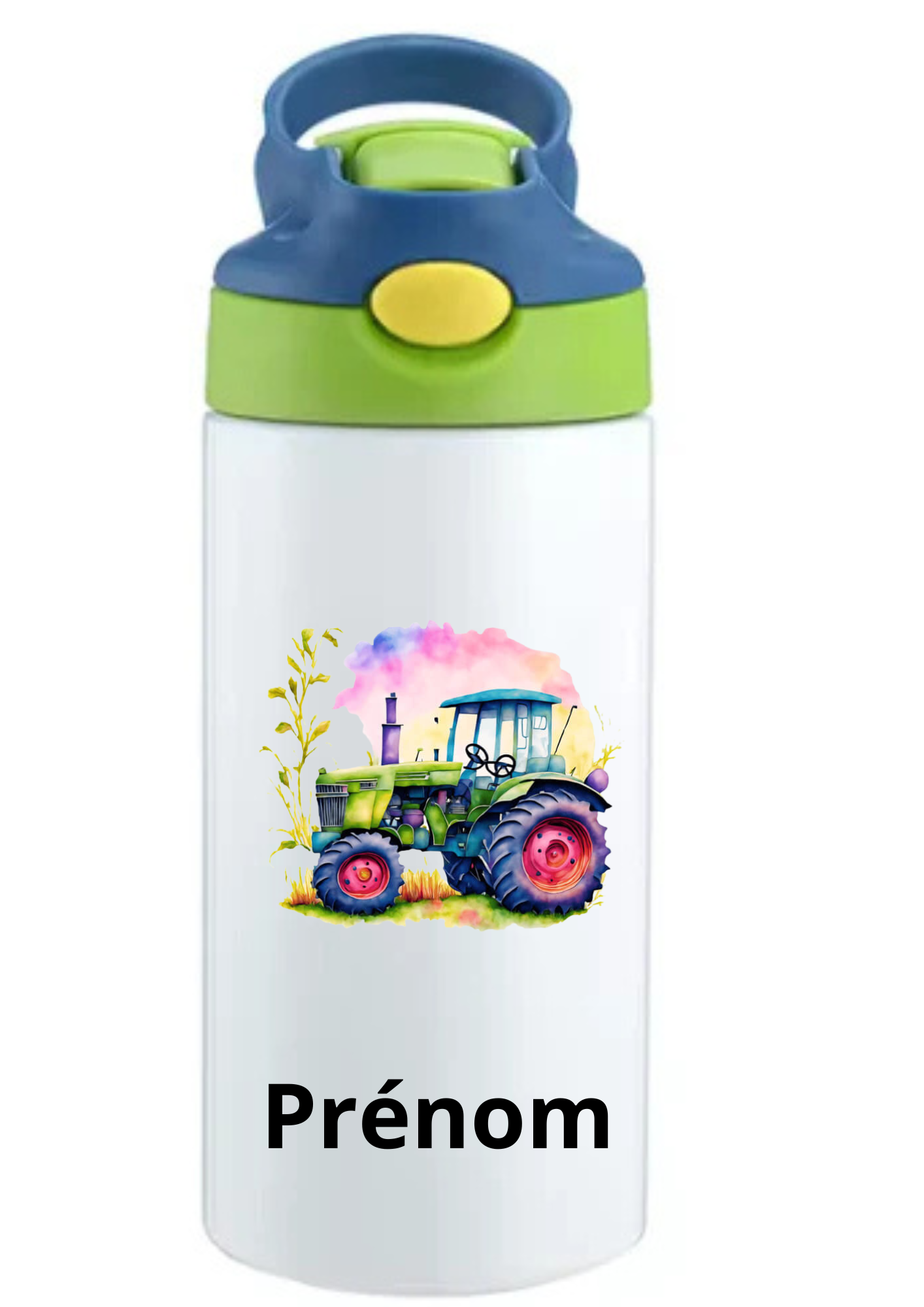 Gourde Enfant 350ml Personnalisable – Avec Paille Intégrée bouchon bleu